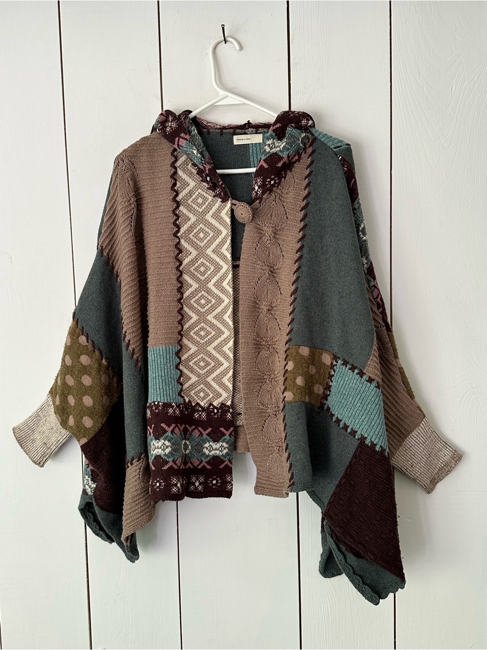 Anthropologie Sleeping on Snow Patchwork Poncho Cape Shawl Sweater OS Wool Blend